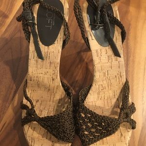 LOFT Dark Brown Woven Heels with Cork Base